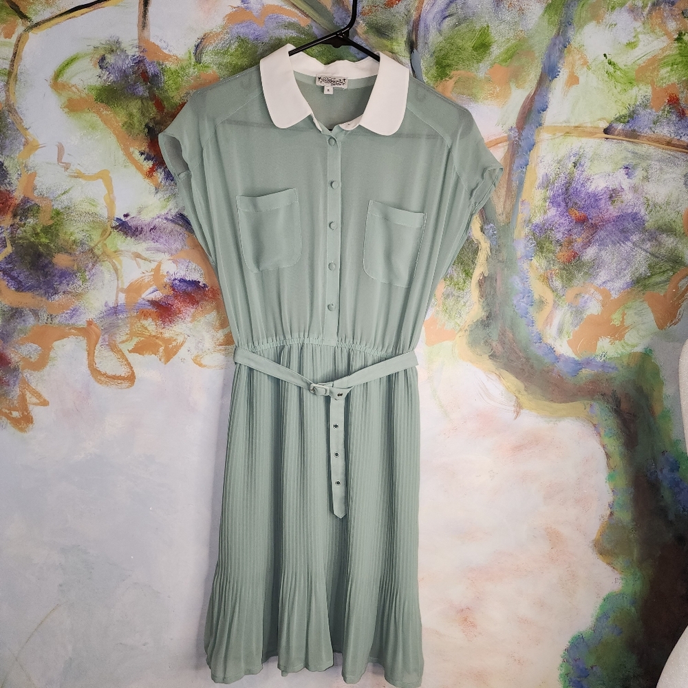 NWOT Deby Debo Mint Green Mesh Pleated Mini Dress - Picture 6 of 12